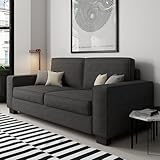 MULEJYBO 70 Inch Sofa, Comfy Sofa Couch with Removable Back & Seat Cushions, Mid-Century Linen Fabric Sofa with 2 Extra Deep Seat, Couch for Living Room, Dark Gray