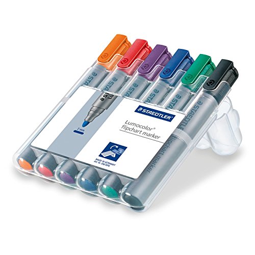 STAEDTLER Lumocolor 356 WP6 Flipchart-Marker, Rundspitze ca. 2 mm Linienbreite, Set mit 6 Farben, ideal für Flipchart-Blöcke, farbintensiv, geruchsarm, hohe Qualität (4er Pack)