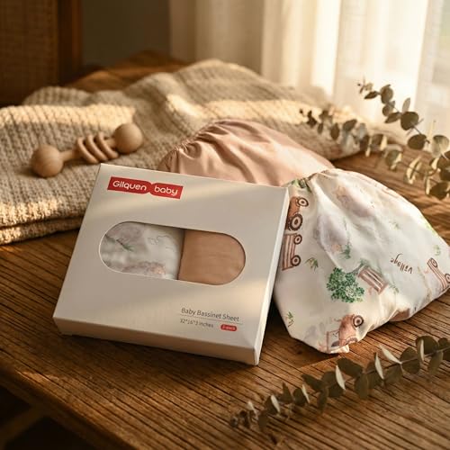 Image of Gllquen Baby Bassinet Sheets 2-Pack for Baby Girl Boy Yellow Farm