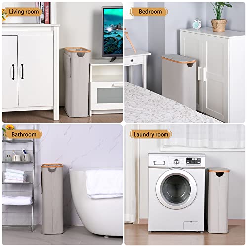 iEGrow Washing Basket for Laundry, 60L Slim Laundry Basket with Removable and Washable Inner Bag, Foldable Laundry Bin Organizer with Bamboo Handle and Lid (Light Grey) - Cosy Home Interiors iEGrow Washing Basket for Laundry, 60L Slim Laundry Basket with Removable and Washable Inner Bag, Foldable Laundry Bin Organizer with Bamboo Handle and Lid (Light Grey) - Image 6