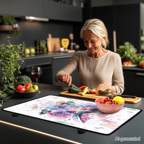 Image of Hummingbird Splash Stove Top Covers for Electric, Heavy Duty Silicone Glass Countertop Protector, Heat Resistant Range Ceramic Stove Top Covers Mat, Induction Cooktop Protector Home Decor