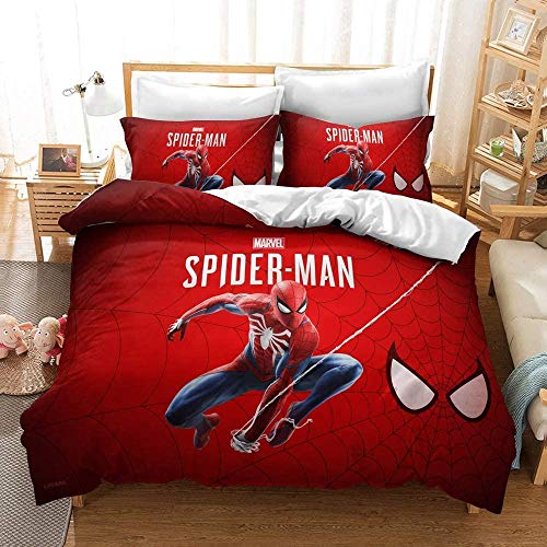 XZHYMJ Juego de sábanas 3D Funda nórdica Conjuntos Marvel Spiderman HD Imprimir Forro de Cama de Tres Piezas Regalo de Microfibra 100% (A02 Doble 200x200cm)-A04_Rey 220x240cm