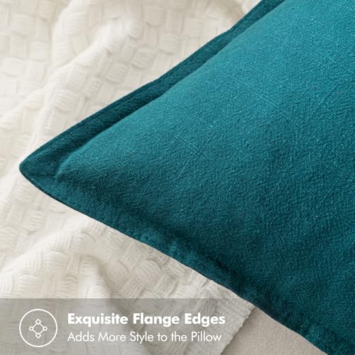 Image of MIULEE Decorative Linen Pillow Covers 18x18 Inch Teal Blue Boho Farmhouse Neutral Couch Throw Pillows for Bed Pack of 2 Accent Coastal Modern Pillowcase Summer Sofa Livingroom Home Decor