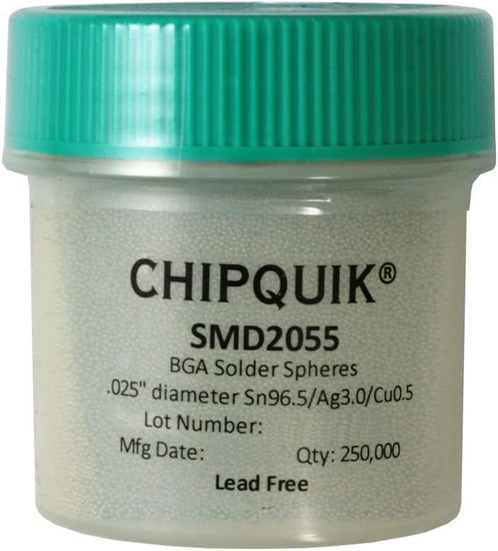 Chip Quik SMD2055 Solder Spheres Sn96.5/Ag3.0/Cu0.5 .025" (0.63mm) diameter 250K Bottle