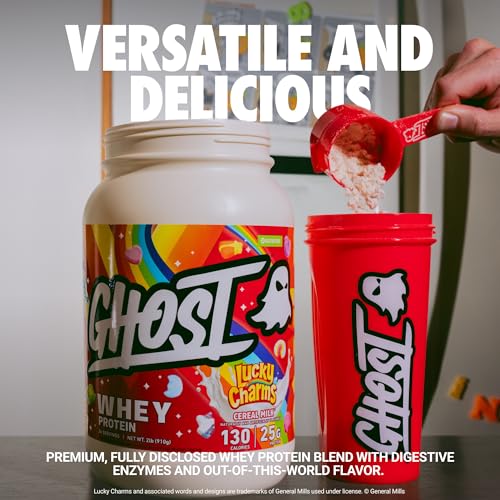 Image of GHOST Whey Protein Powder, Lucky Charms Cereal Milk - 2LB, 25G of Protein - Whey Protein Isolate & Concentrate Blend - Post Workout Fitness & Nutrition Shakes, Smoothies & Baking - Soy & Gluten-Free