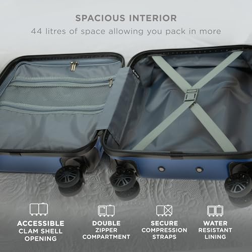 Image of CUQOO 45x36x20cm Lightweight Hard Cabin Suitcase Approved by Over 100+ Airlines - Carry on Suitcase with 4 Wheels & Combi Lock | ABS Hard Case EasyJet, British Airways, Virgin Atlantic Emirate, Navy,