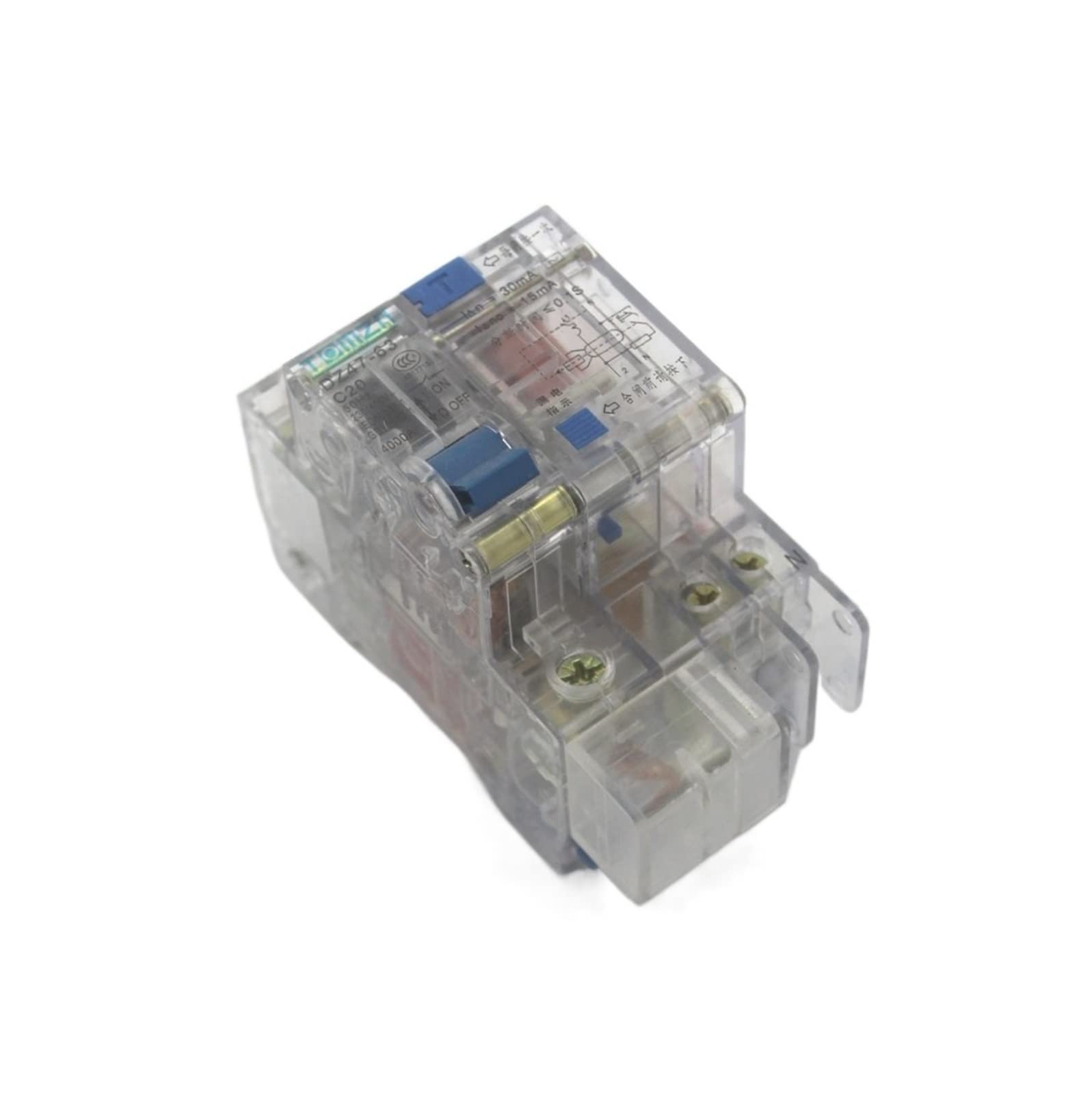 JNVFTCUX Transparent 1P+N 40A 230V~ 50HZ/60HZ Residual Current Circuit Breaker with Over and Leakage Protection