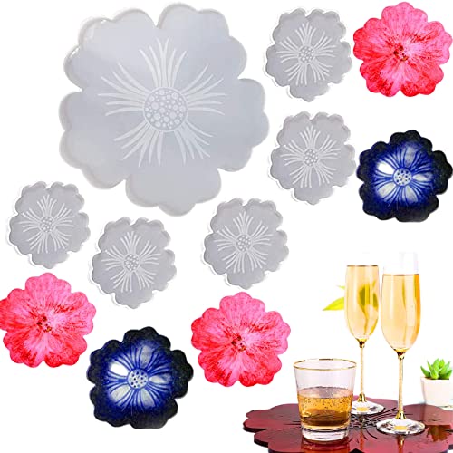 6Pcs Flower Coaster Harz Formen Kristall Achat Epoxy Casting Silikon Formen Tablett, Platte, Schüssel Matten, Weinglas Matten, Schmuckform für Home Decoration Craft DIY Cover