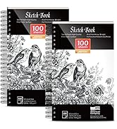 Sketch Book, AGPtEK Sketch Book Set 2 Packs 200 Sheets 5.5 * 8.8 inches (68lb/100gsm) Spiral Boun...