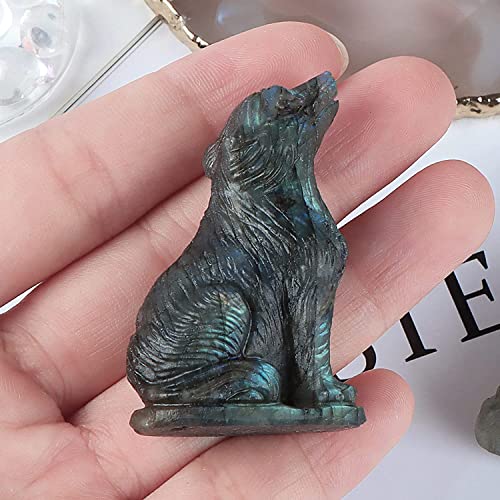 Estatua de Lobo en Labradorita tallada a mano 2.0 pulg miniatura 5