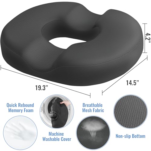 Image of CloudBliss Donut Pillow Stadium Seat Cushion for Tailbone Pain Relief and Hemorrhoids, Memory Foam Seat Chair Cushion, Portable Seat Cushions for Bleachers, Car, Home & Office
