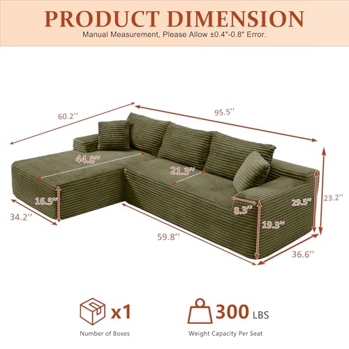 Image of 95 inch Boneless Couch for Living Room, L Shaped Modular Sectional Sofa