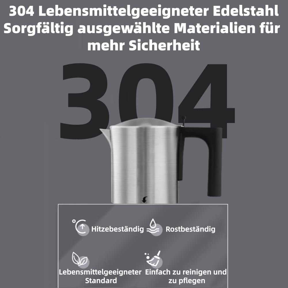 Espressokocher Elektrisch, Edelstahl Moka pot, One-Touch, 3-6 Tassen | Automatische Mokka-Kaffeemaschine, italienische Espressomaschine, Automatische Abschaltung, 340 ml Espressomaschine