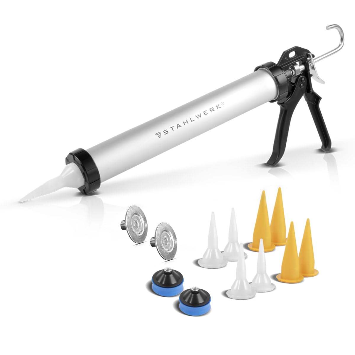 STAHLWERK Pistola per silicone SP-600 ST Pistola a cartuccia da 600 ml in robusto alluminio per siliconare e applicare adesivi e sigillanti