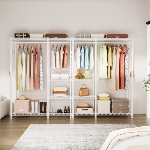 Ulif F4 Heavy Duty Portable Closets, 4 Tiers Adjustable Garment Rack With Hanger Rod, Freestanding Closet Storage System For Apartment And Cloakroom, 14.5" D X 44.8" W X 68.9" H, Load 500Lbs, White #TOP2