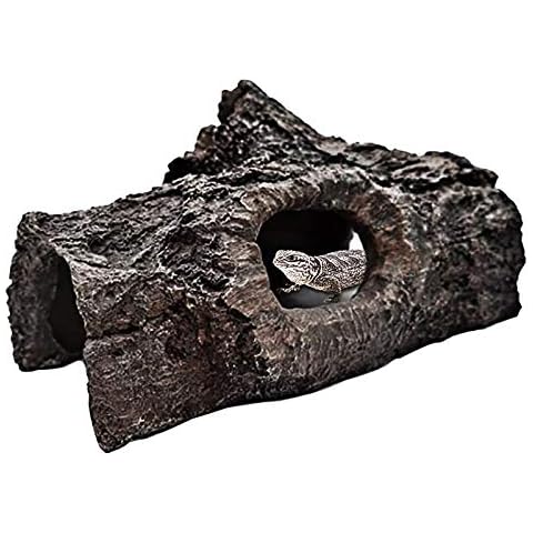 Tfwadmx Reptile Caves and Hideouts, Log Resin Hides Shelter Hut Cork Bark Bends Habitat Decor for Snake Lizard Bearded Dragon Gecko Tortoise Chameleon Cover