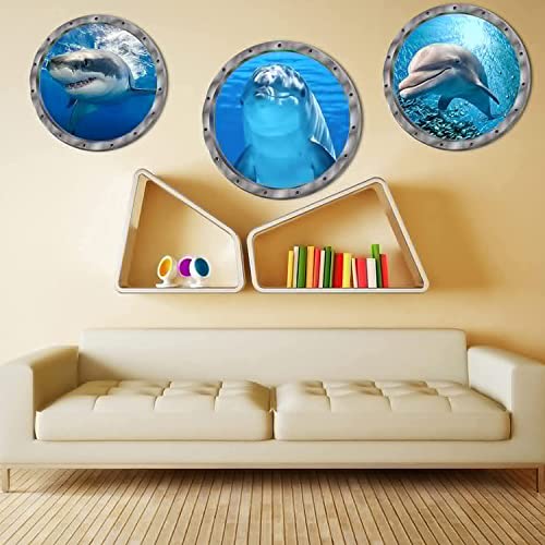 9Pcs Ocean Animals World Under Sea Decor Sea Turtles Dolphins Fishes Sharks Coral Removable 3D Peel And Stick Vinyl Stickers #TOP5