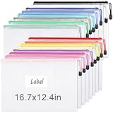EOOUT 16pcs A3 Zipper Bags, Mesh Zipper Pouch, Document Bag with Labels, Plastic Zip File Folders in...