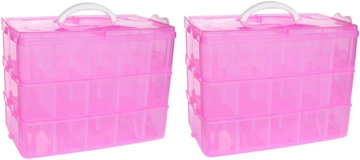Kamay's 2PCS Large 3 Tier Stackable Adjustable Compartment Slot Bead Craft Jewellery Tool Storage Organiser, with 30 Compartments,Snap-Lock Tray Container Box,Blue