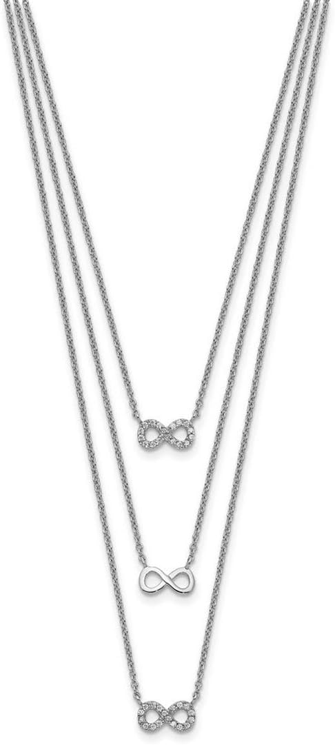 JewelryWeb 925 Sterling Silver Rhodium Plated Three Strand CZ Infinity With 2inch Ext. Necklace 16 Inch 5mm Wide Strand Necklace for Women