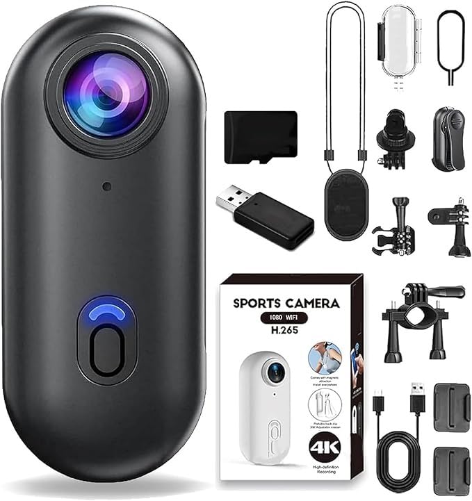YBDADOEH 2026 Nueva cámara de acción de Aventura Corporal portátil con ángulo Ultra Gran Angular de 170 °, cámara Corporal portátil 4k, Resistente al Agua, Adecuada for Correr(4k+128G)(Black)