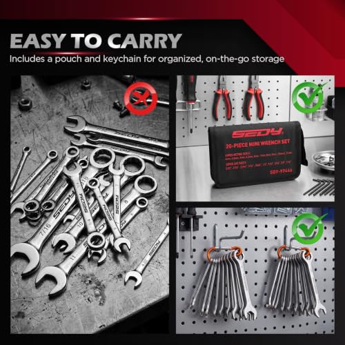 Image of Premium Midget Wrench Set - 22-Piece Mini Combination Wrench Set Metric & SAE Ignition Wrench Sets 4-10mm & 5 /32'' to 7 /16'' Lightweight Small Carry Pouch