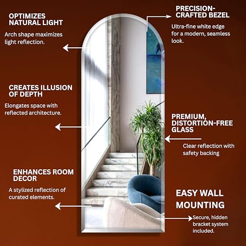 Image of Creative Arts n Frames 5mm Full Length Long Beveled Smooth Edges Frameless Rectangular Wall Mount HD Mirror Home Decor Items (18X48 inch Arch HD Mirror)