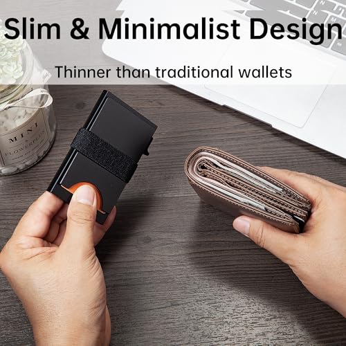 Image of Card Holder Wallets for Men | Slim Aluminum Wallet | RFID Blocking Minimalist Metal Pop Up Wallet | Money Clip & Cash Band | Expandable Compact Plate | Men's Accessories & Gifts for Men,Black