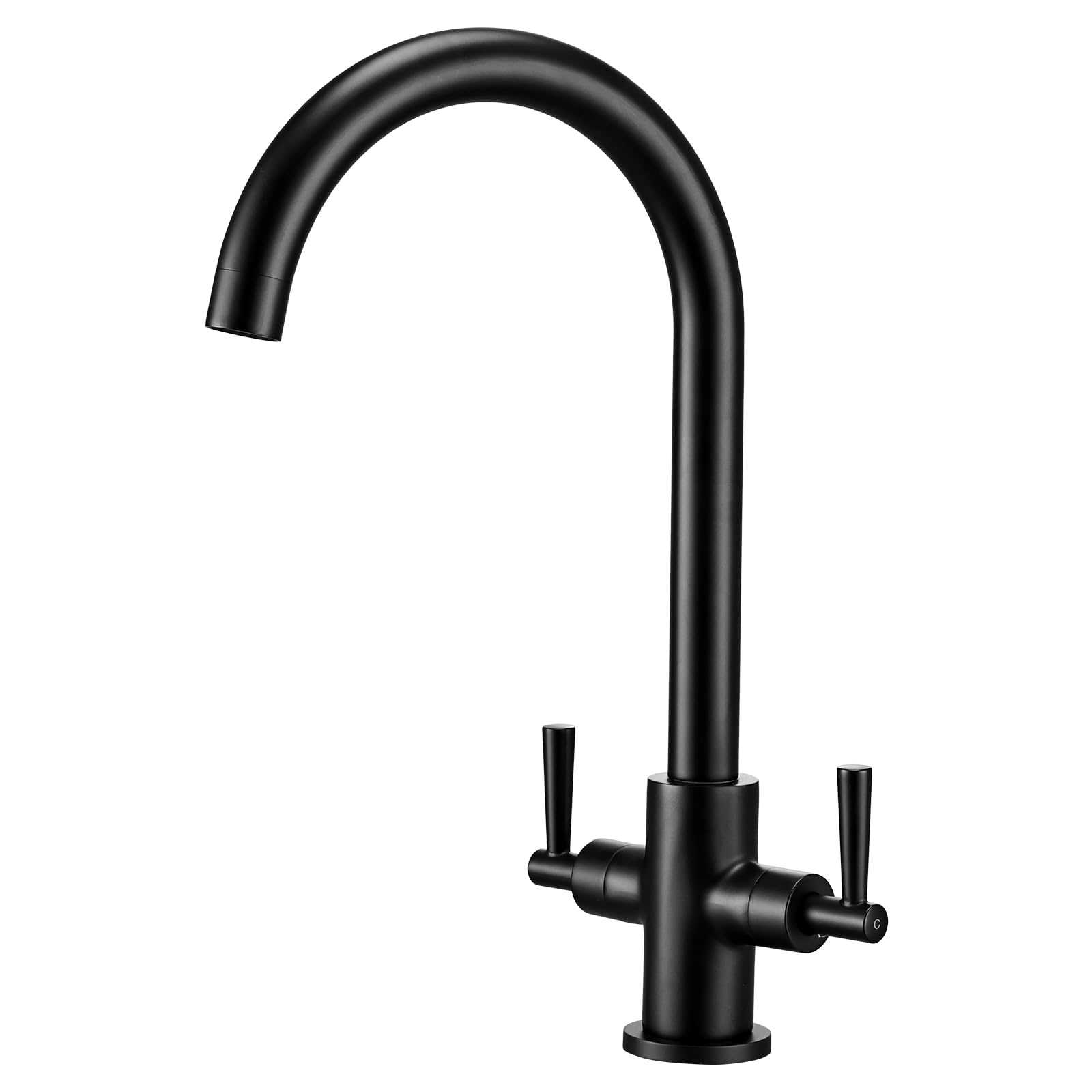 Hapilife Black Kitchen Tap Dual Lever Monobloc Swan Neck 360° Swivel Spout