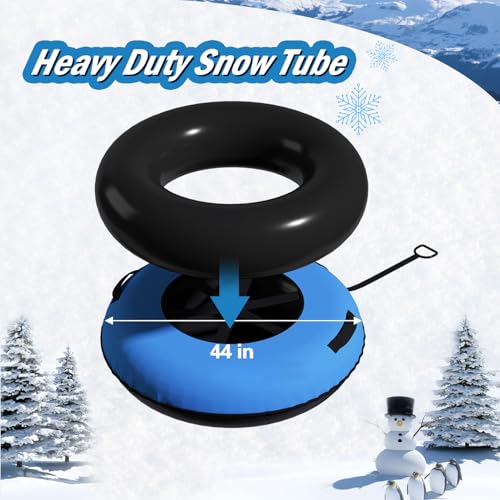 Danrelax 44 Inch Snow Tube & River Tube with 500D Premium Canvas Cover, Family Towable Snow Tubing, Snow Sled for Sledding Heavy Duty, Snow Tube with Cover for Winter Outdoor Sports, Blue