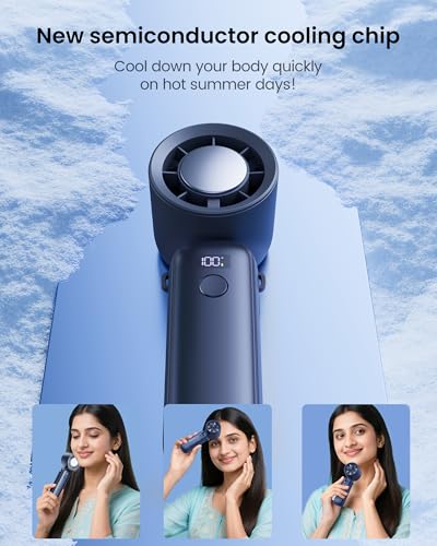 Image of Gaiatop Portable Turbo Handheld Fan with Ice Cooler,Powerful High-Speed Foldable Hand Fan With 100 Speed Adjustable,4800mAh Rechargeable Personal Fans Gift for Travel Indoor Outdoor Use (Navy Blue)