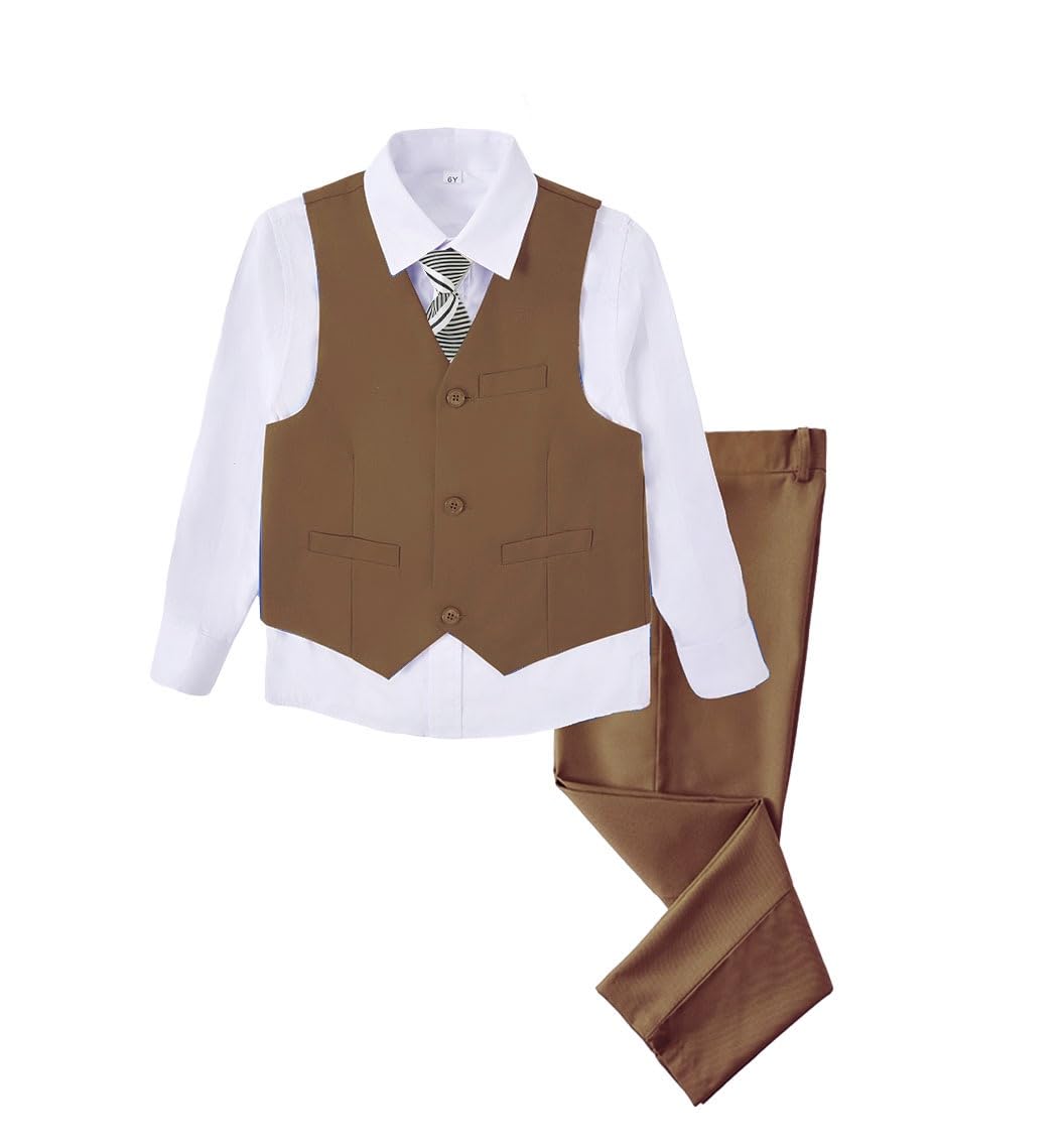 SaiLiiny Boys 4 Pieces Suits Slim Fit Kids Outfits Vest Pants Sets Black Blue Formal Dresswear for Boy