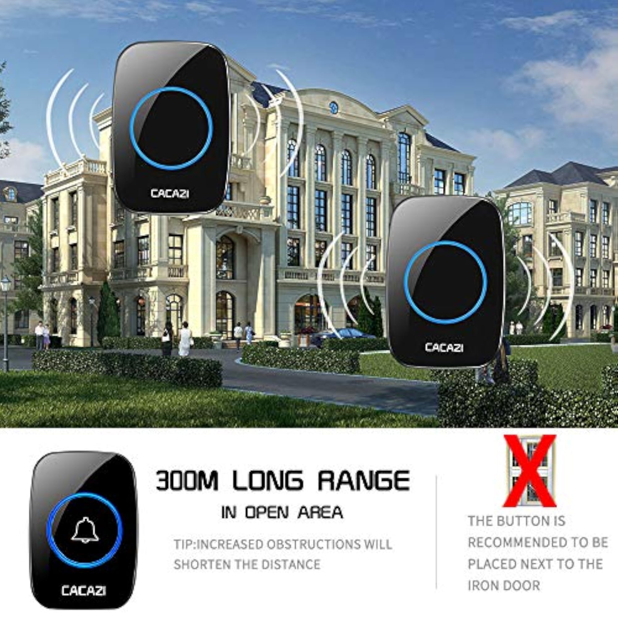 Wireless Doorbell Kit with Waterproof Push Button