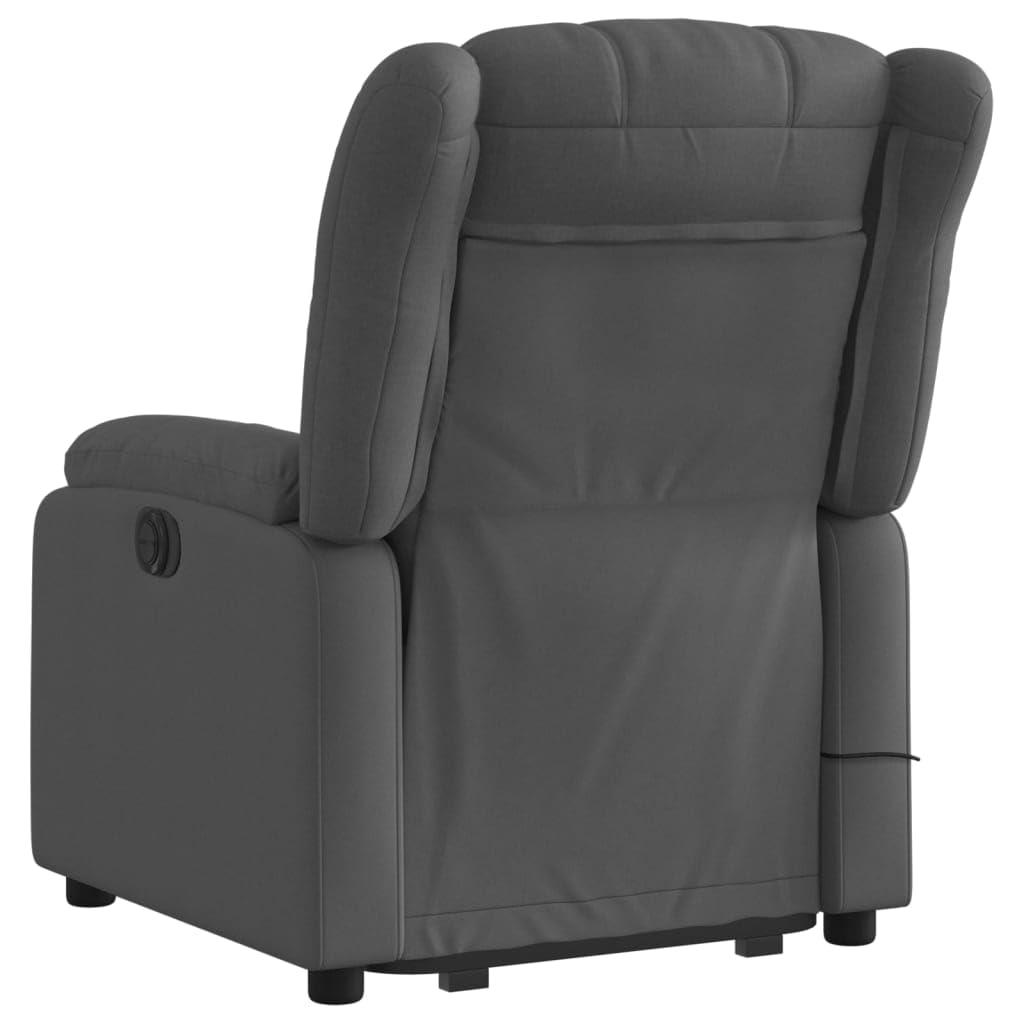 Sillón elevador eléctrico con masaje de 6 puntos y reclinación automática, gris oscuro de tela, función elevación y vibración, estructura estable de madera
