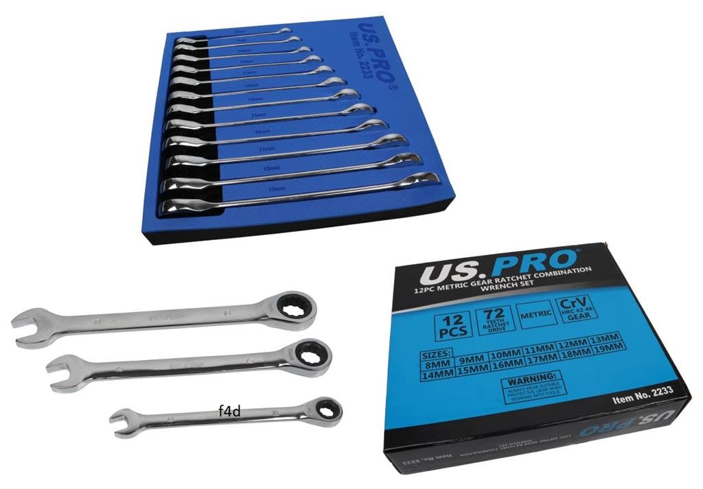 Us Pro Chrome 12Pc Metric Gear Ratchet Combination Spanner Wrench Set 8-19Mm 2233