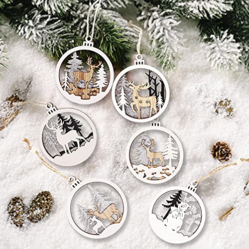 GuassLee Winter Wonderland Ornaments - 6 Pack Christmas Wooden Ornaments for Winter Christmas Holiday Tree Decorations