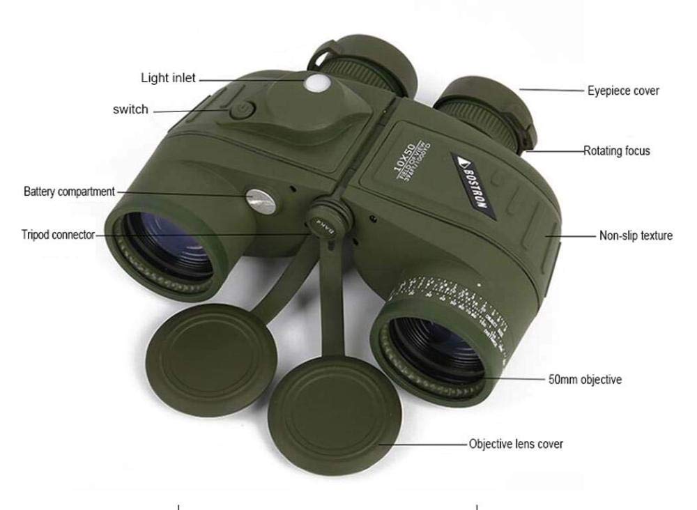 Jumelles 10X50 avec Télémètres à Vision Nocturne Et Télémètres à Boussole Antichocs étanches Objectif BAK4 Prism FMC - pour Le Camping/Paysages Sauvages/Voyages