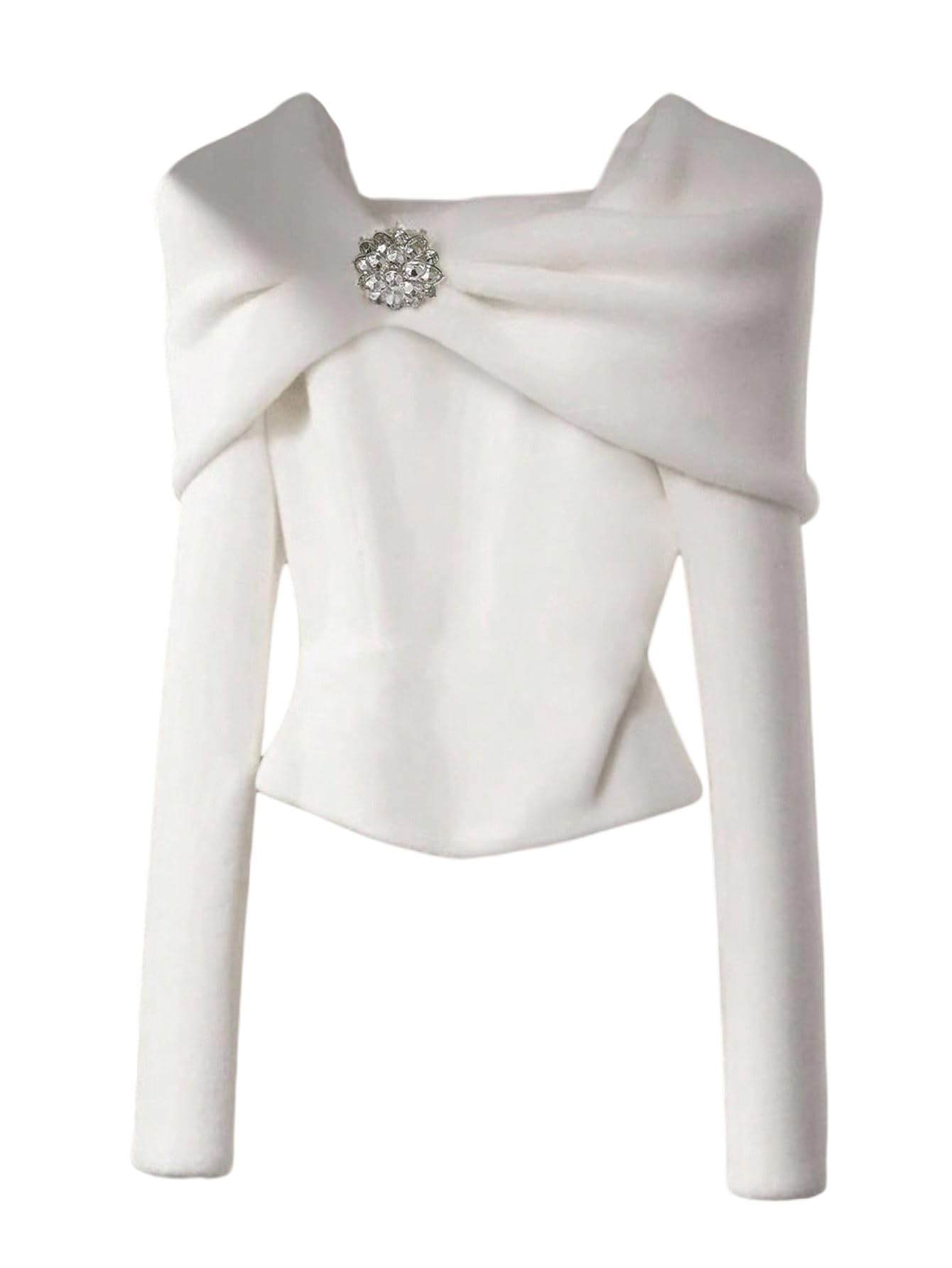 Verdusa Womens Elegant Metal Rhinestone Sweater Long Sleeve Thermal Pullovers Winter Clothes