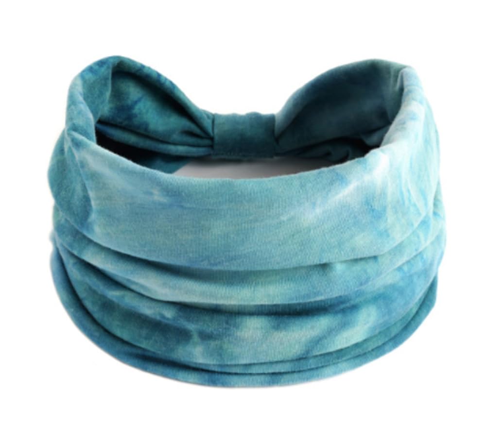 Chemo Headwear Yoga Headband Extra Wide Soft Turban Cap Alopecia Bandana Headcover (Turquiose Blue Mix)