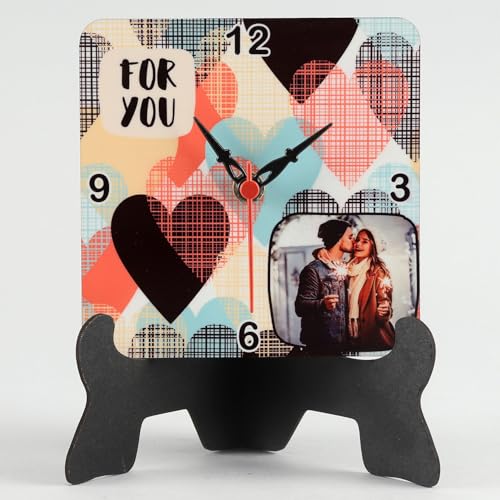 Image of fnp Personalized Photo Table Clock with Stand - Custom Square Clock with for You Heart Design | Romantic Valentine's Day for Husband, Wife, Couple