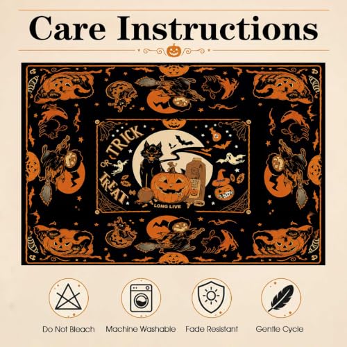 Halloween Decor Tablecloth 60''x84'' Rectangular Black Cat, Moon & Pumpkin - image 5