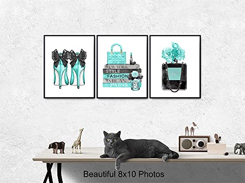 Image of Glam Wall Decor - Designer Perfume, Shoes, Handbags - High Fashion Design Gift for Fashionista - Luxury Couture Wall Art Poster Picture Print Set for Women, Teens, Girls Bedroom
