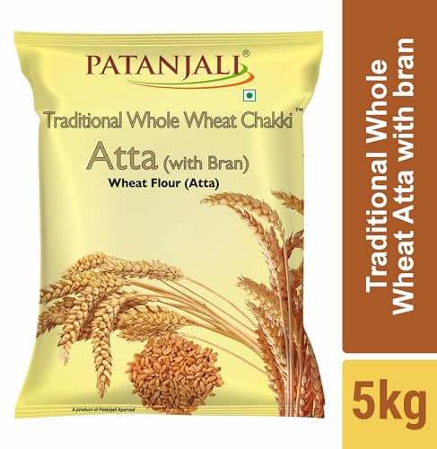 Image of Patanjali Traditional Whole Wheat Chakki Atta 5kg - 100% Atta 0% Maida | Freshly Milled | Soft Roti Chapati & Paratha | High in Natural Fibre | 100% Vegetarian (Pack of 3)