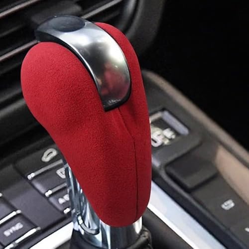 Rjhadbvhdwq Red Suede Leather Car Gear Shift Knob Cover Trim For Porsche Panamera Cayman 911