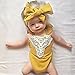 Baby Girls Romper Sunsuit Jumpsuit with Headband, Yellow, 6 Months
