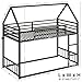 LIKIMIO Bunk Bed Twin XL Over Twin XL, Metal Bunk Bed Frame with Ladder and Guardrail, House Shaped with Metal Slats for Dormitory and Bedroom, Space Saving, No Box Spring Needed, Black