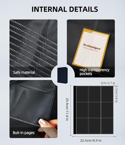 Image of Premium 9 Pocket Card Binder, Holds 360 Cards for MTG TCG Sports Game Cards(Blue,9 Pocket) | Side-loading card binder with zipper and no-ring design. Holds 360 cards in clear pockets.