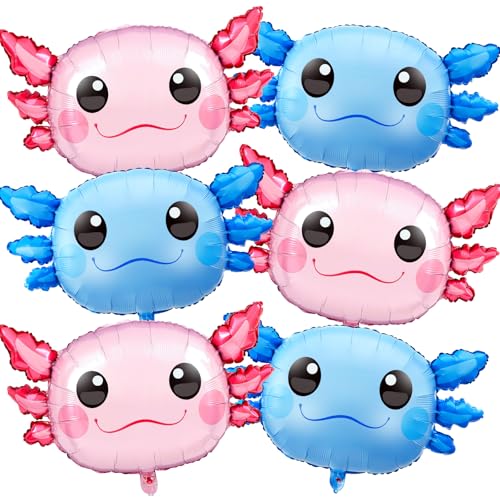 Image of 12 Pcs 34 Inch Axolotl Balloon Axolotl Birthday Party Decorations Aluminum Foil Inflatable Summer Supplies for Beach Themed Favor (Pink,Blue)