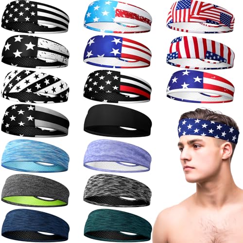 Image of Suhine 18 Pcs Sport Sweatbands Headbands for Men Women Running Workout Headbands Nonslip Sweat Absorbing Sweatband Stretchy Unisex Bandana for Tennis Baseball Football Cycling Yoga