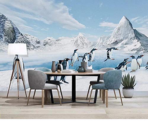 Papier peint 3D pingouin avec effet de profondeur paysage de neige